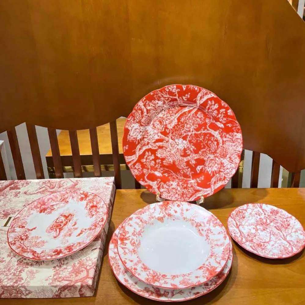 Dior Dessert Plate Red Toile de Jouy Lion for Unisex Dior Dessert Plate Red Toile de Jouy Lion for Unisex
