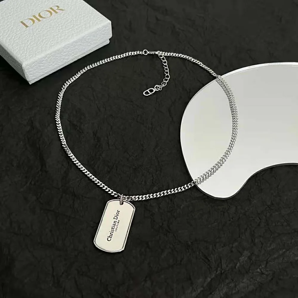Dior CD Couture Plate Pendant Necklace Silver for Men in Finish Brass Dior CD Couture Plate Pendant Necklace Silver for Men in Finish Brass
