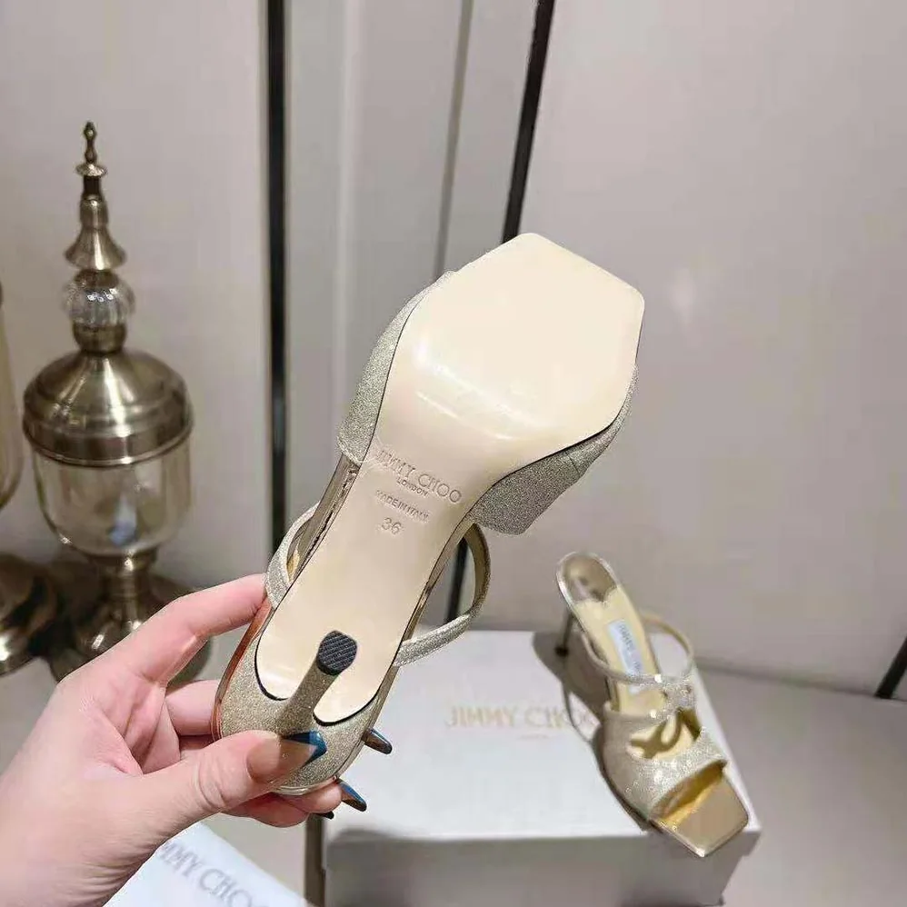 Jimmy Choo Anise 95 Platinum Ice Dusty Glitter Mules for Women Jimmy Choo Anise 95 Platinum Ice Dusty Glitter Mules for Women