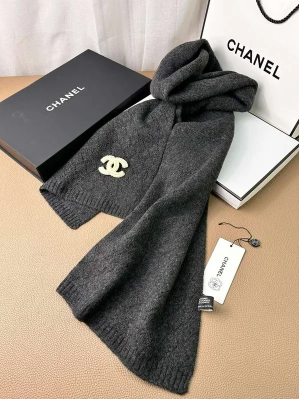 Chanel Double C Pattern Cashmere Scarf Black Chanel Double C Pattern Cashmere Scarf Black