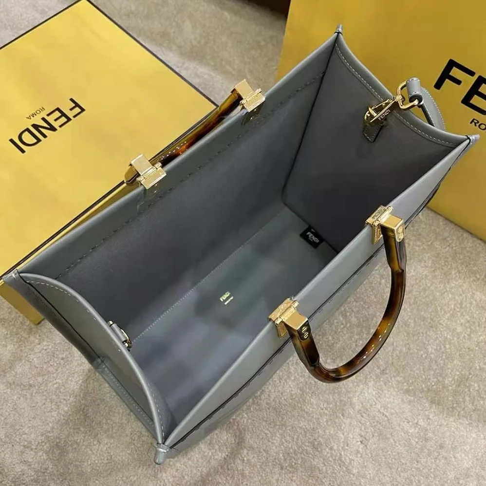 Fendi Sunshine Medium Leather Shopper for Women in Silver Fendi Sunshine Medium Leather Shopper for Women in Silver
