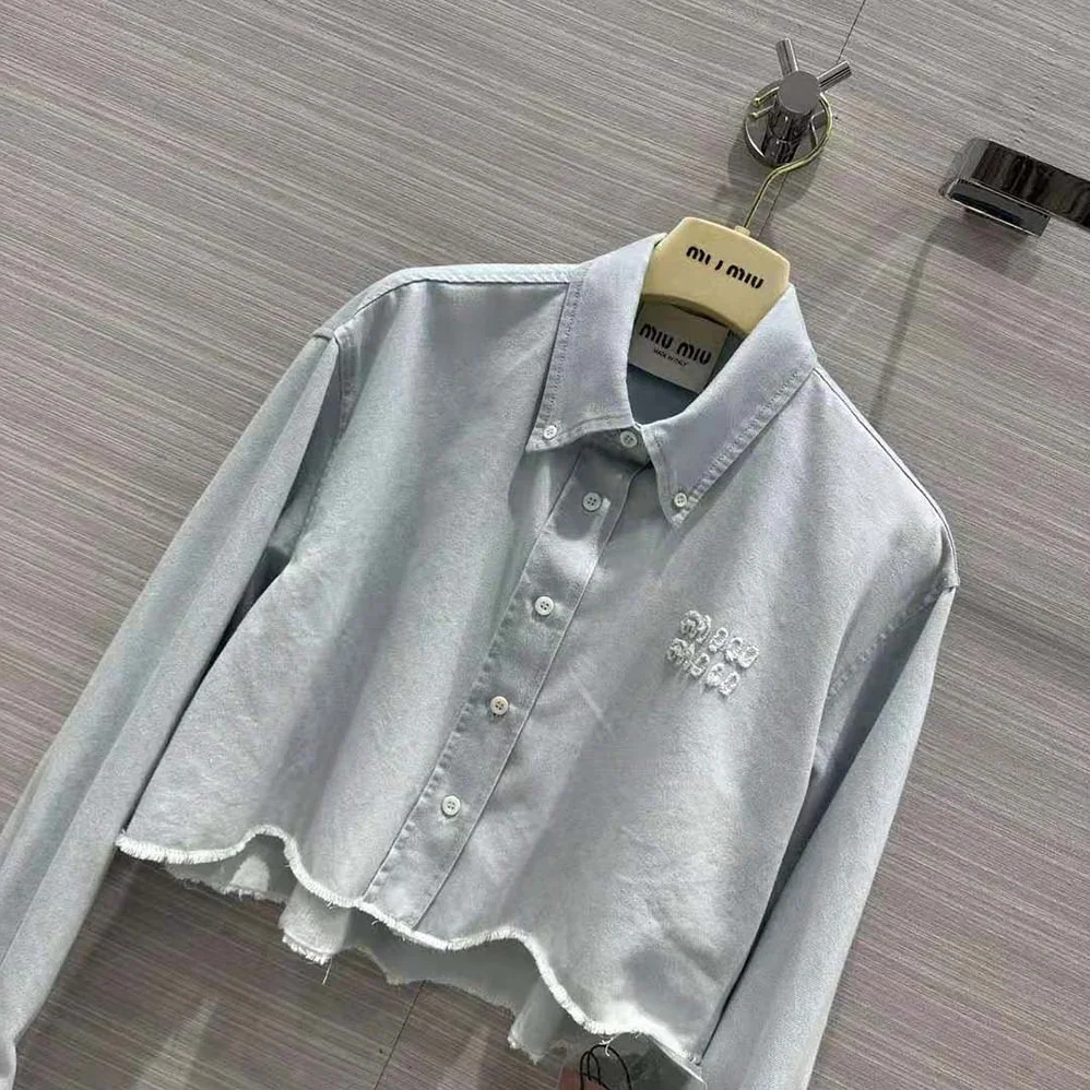 Miu Miu Denim Shirt with Embroidered Logo for Women