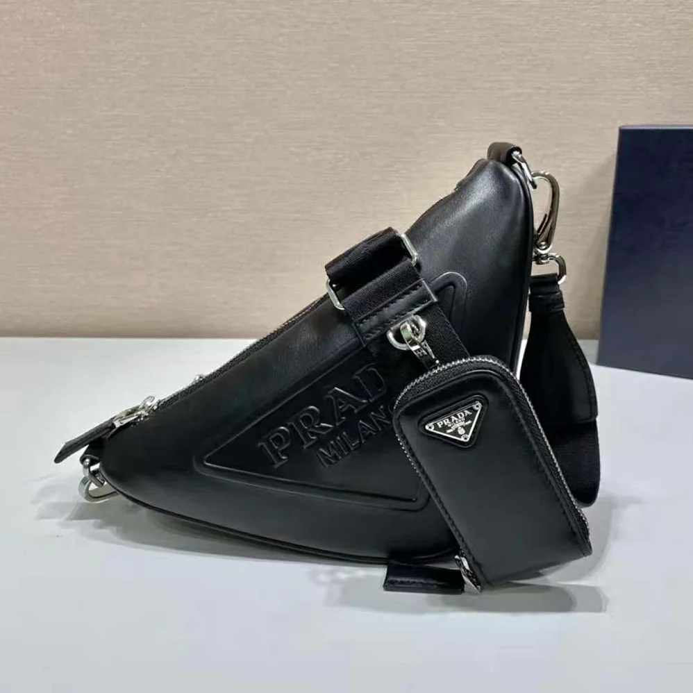 Prada Leather Triangle Shoulder Bag for Women in Black