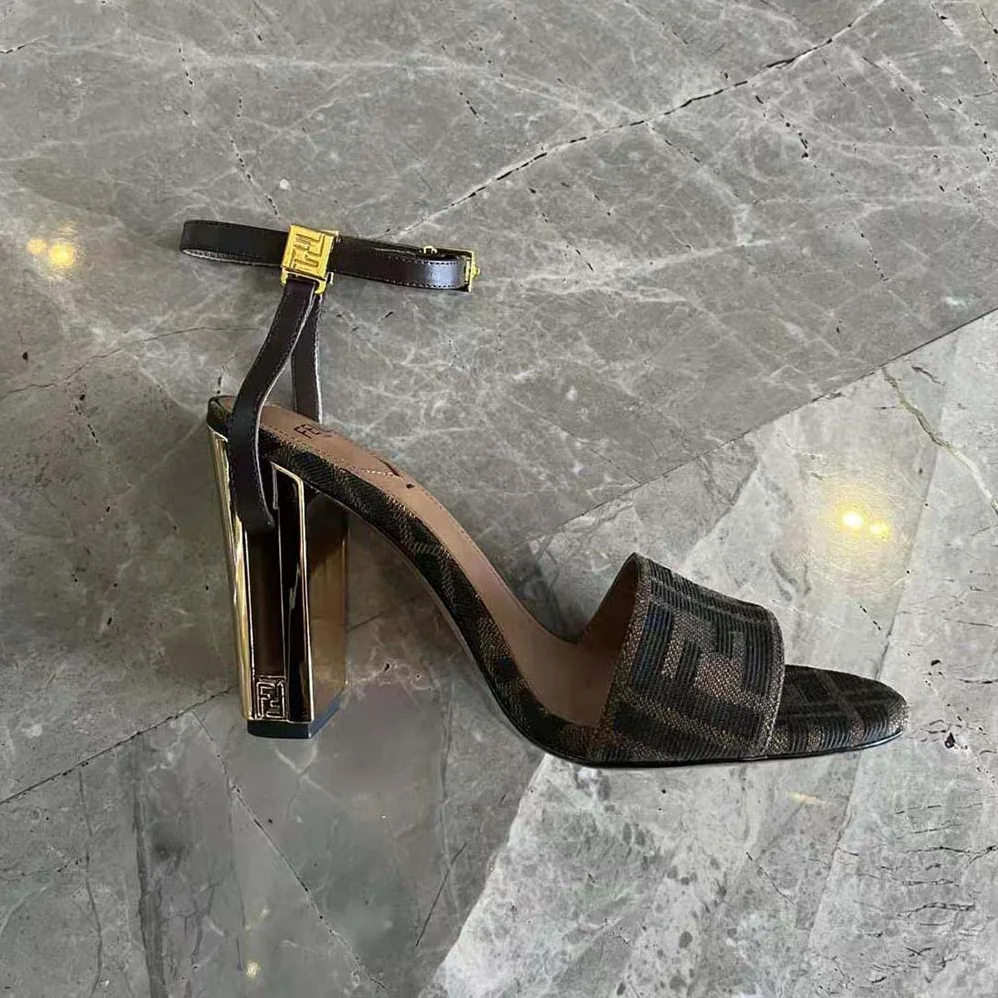 Fendi Delfina Brown Fabric High for Women in heeled Sandals Fendi Delfina Brown Fabric High for Women in heeled Sandals