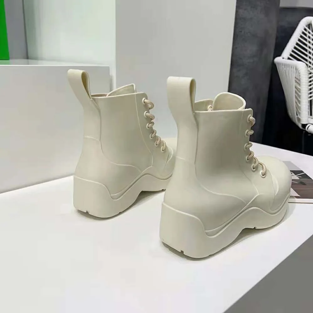 Bottega Veneta Puddle Lace-Up Ankle Boot for Unisex in White Bottega Veneta Puddle Lace-Up Ankle Boot for Unisex in White