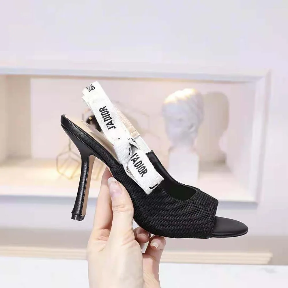 Dior J'adior Heeled Sandal Black Technical Fabric in 8.5cm Heel for Women