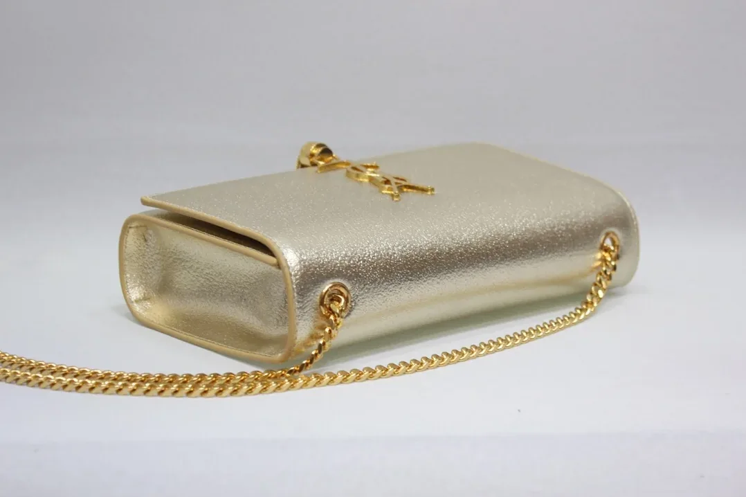 Saint Laurent Kate Chain Wallet With Tassel in Yellow Copper