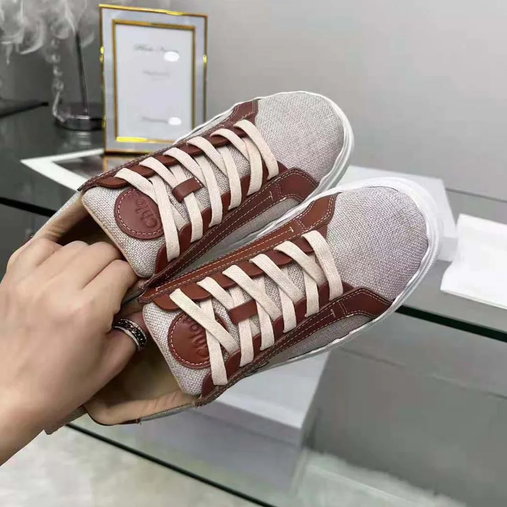 Chloe Lauren Sneaker in Leather with Canvas for Women in Brown Chloe Lauren Sneaker in Leather with Canvas for Women in Brown