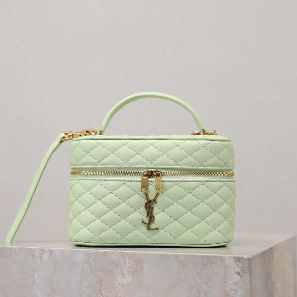 Saint Laurent YSL Gaby Vanity Bag In Lambskin for Women in Aqua Saint Laurent YSL Gaby Vanity Bag In Lambskin for Women in Aqua