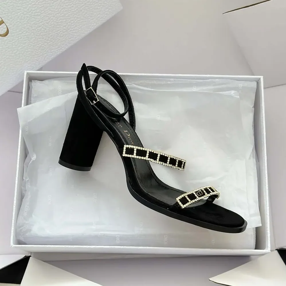 Dior Diorissime Heeled Sandal Black Suede Goatskin and Silver for Women in Tone Strass