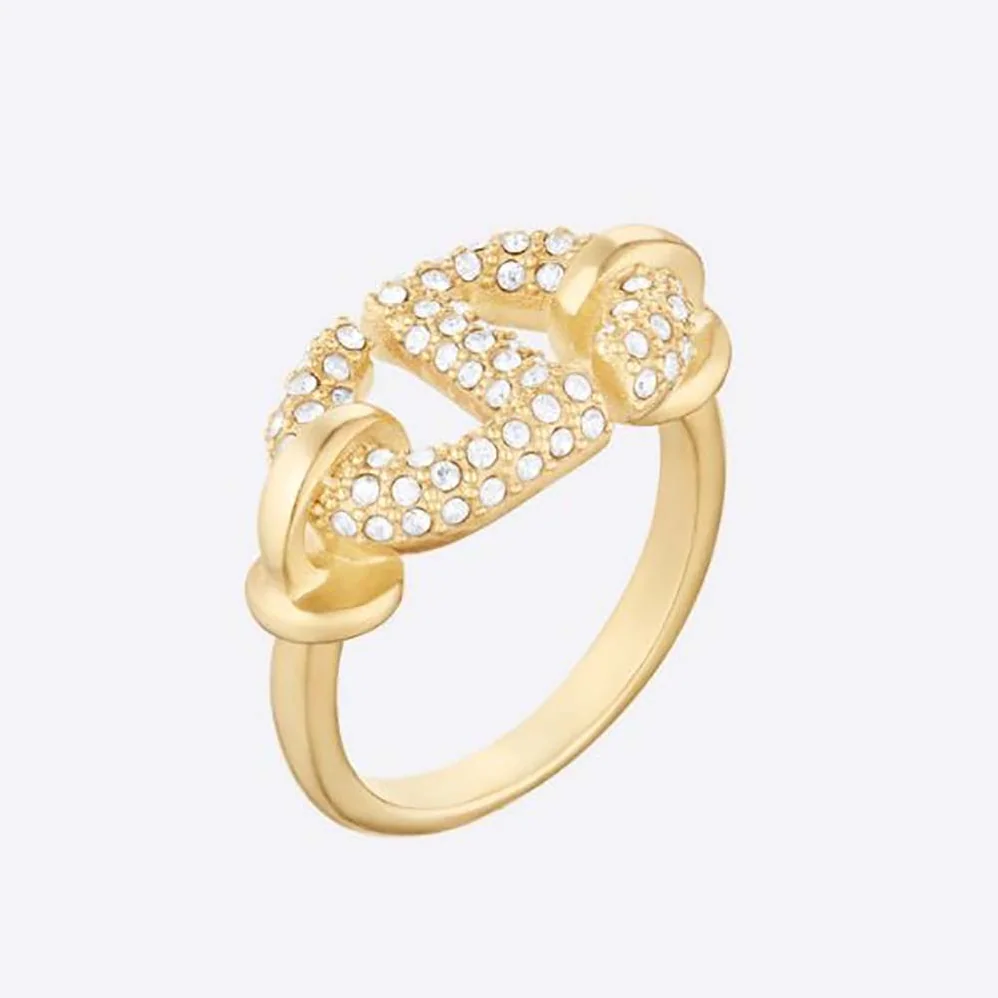 Dior CD Navy Ring Gold-Finish Metal and White Crystals for Women Dior CD Navy Ring Gold-Finish Metal and White Crystals for Women