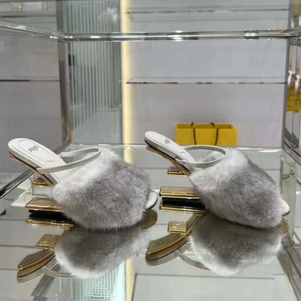 Fendi First Pale Grey Mink High for Women in Heeled Sandals