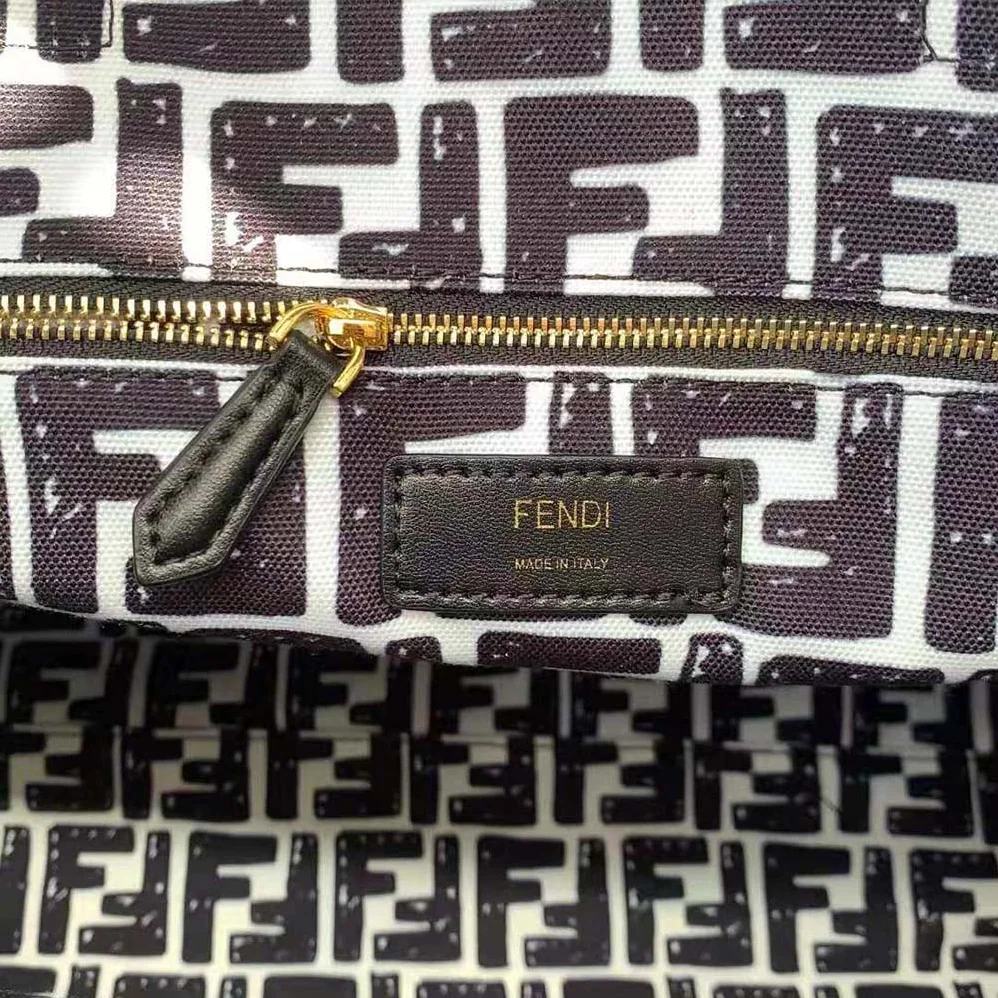 Fendi Shopper White Glazed Canvas Bag for Women
