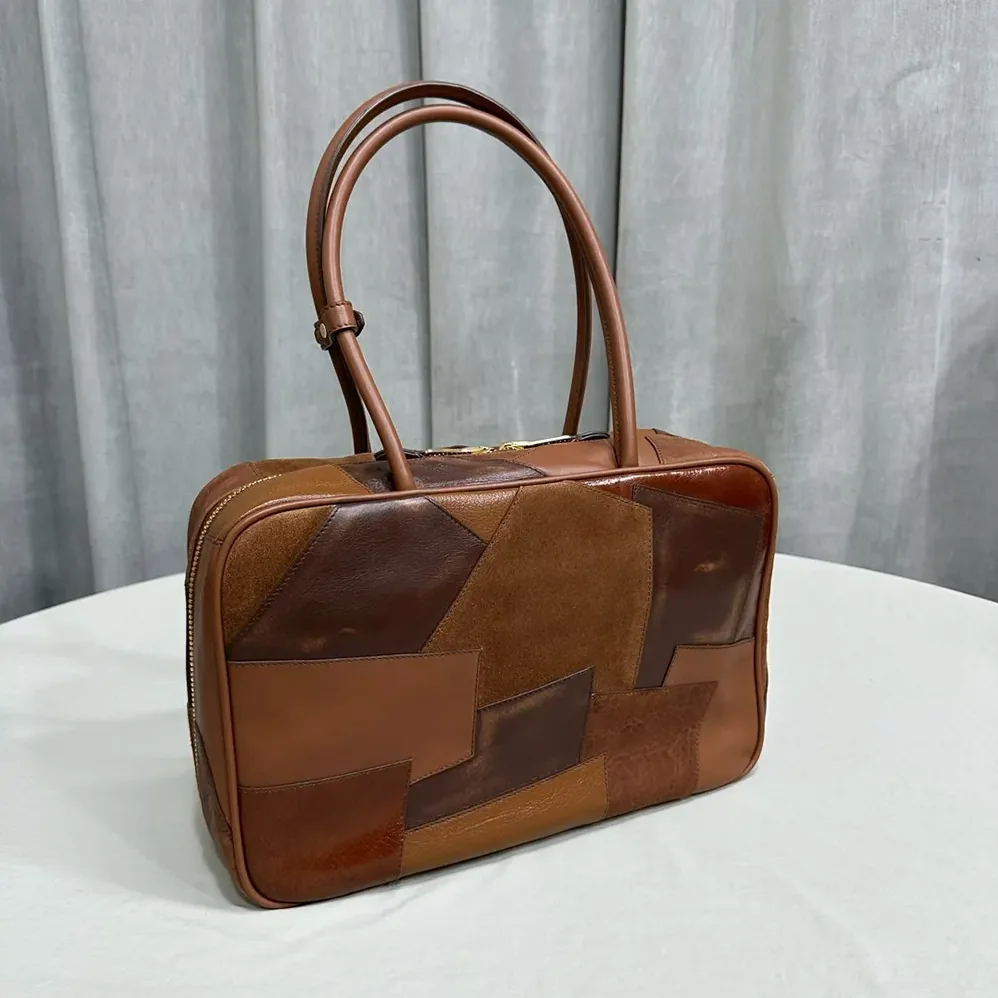 Miu Miu Leather Patchwork Beau Bag for Women in Brown Miu Miu Leather Patchwork Beau Bag for Women in Brown