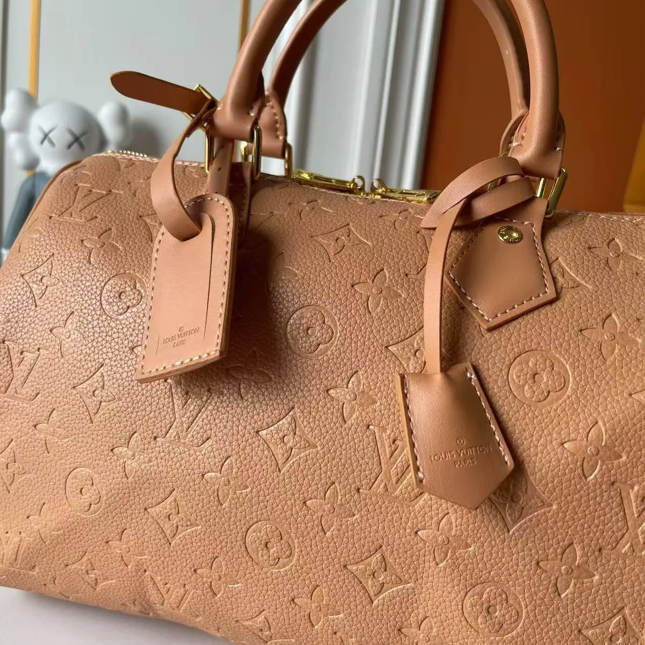 Louis Vuitton Speedy Soft 30 Top Handle Bag / Arizona Beige Monogram Empreinte Gold Hardware