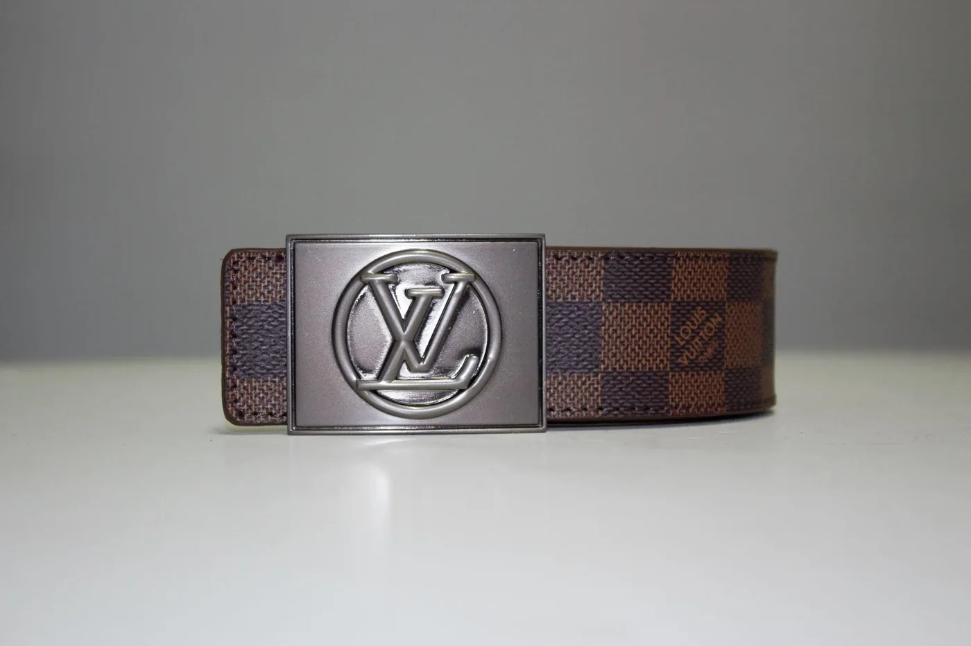 Brown Damier Chromium Buckle Leather Belt