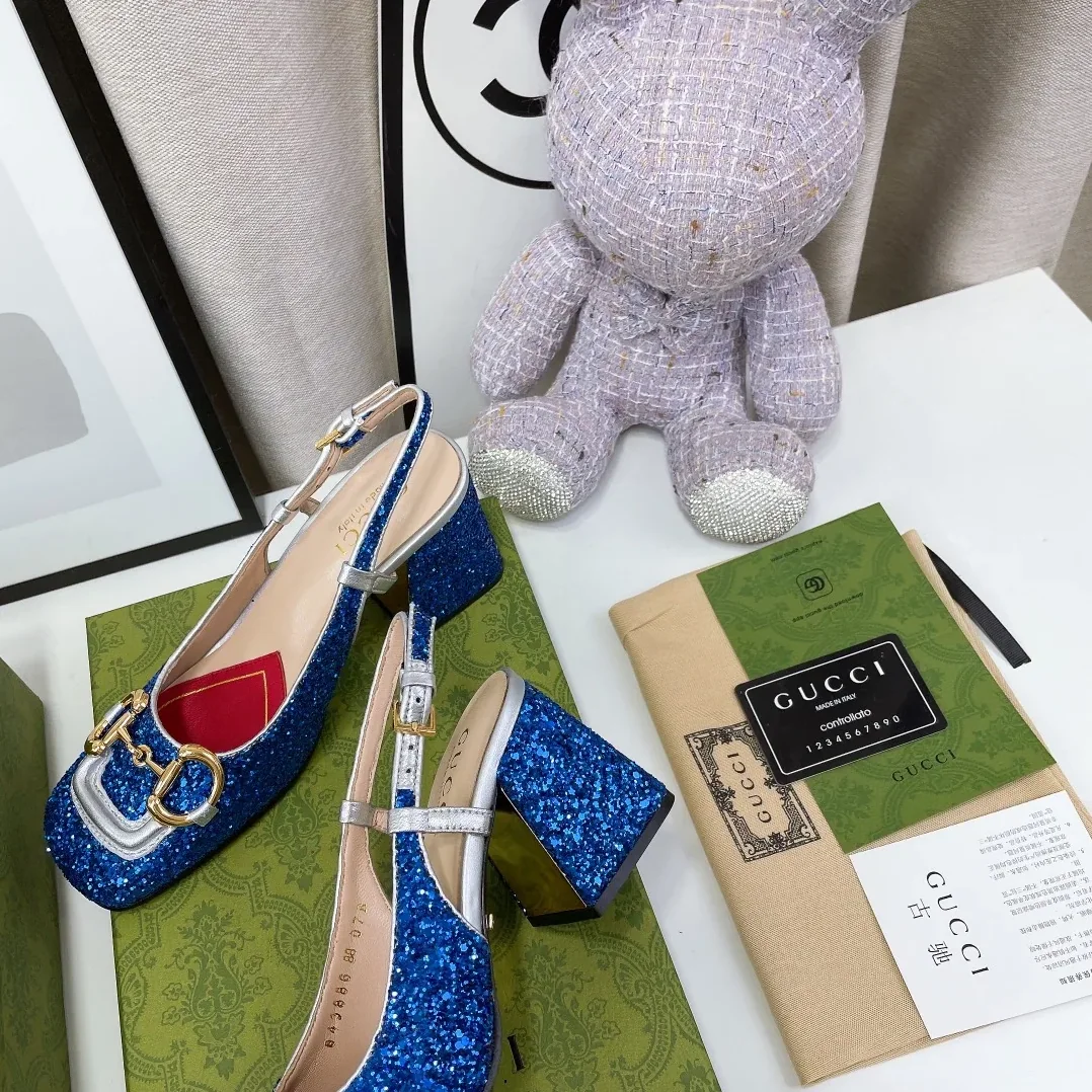 Gucci Lovelight Slingback Mid in Heel With Horsebit Blue
