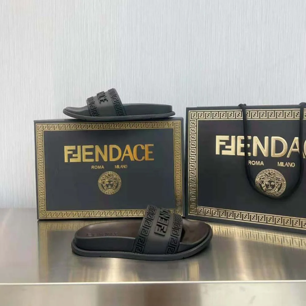 Versace Fendace Logo Sliders for Unisex in Black
