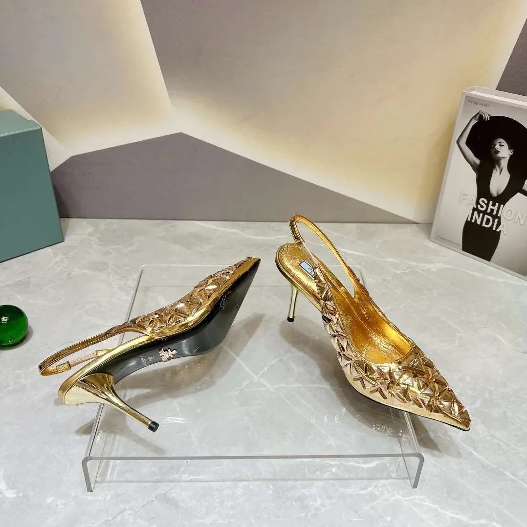 Prada Slingback Spike Pumps Gold
