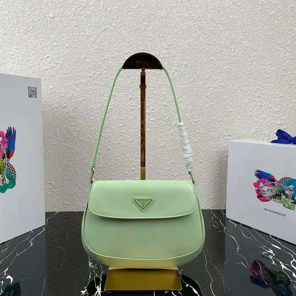 Prada Cleo Brushed Leather Dhoulder Bag with Flap for Women in Lime Prada Cleo Brushed Leather Dhoulder Bag with Flap for Women in Lime