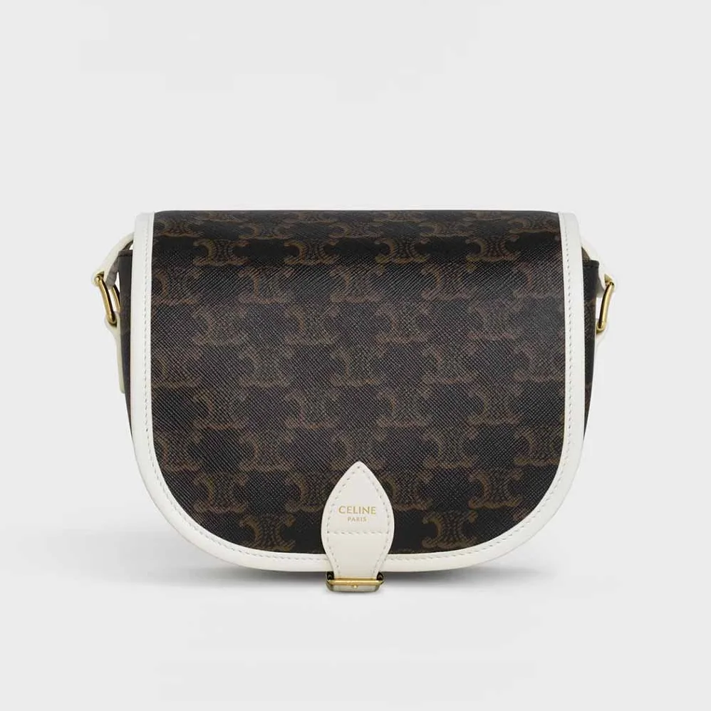 Celine Medium Folco Bag in Triomphe Canvas for Women in White