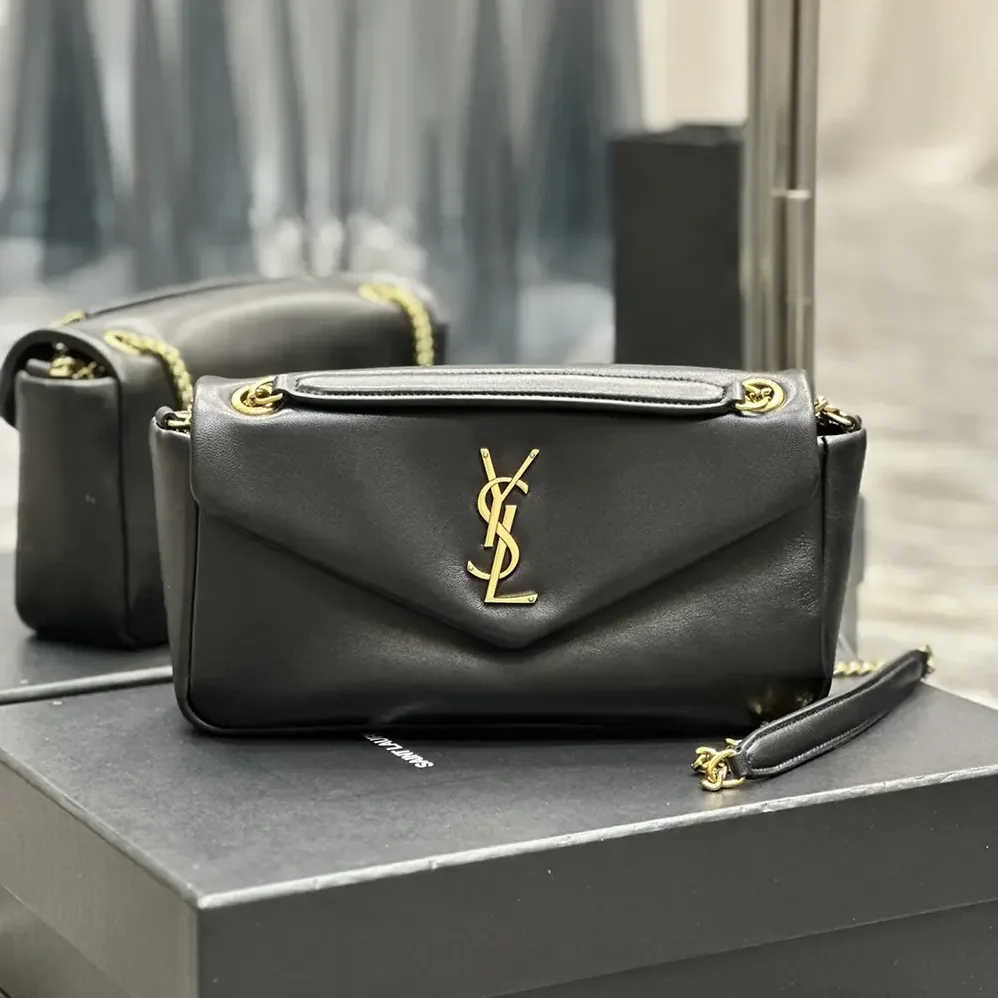 Saint Laurent YSL Calypso in Plunged Lambskin for Women in Black Saint Laurent YSL Calypso in Plunged Lambskin for Women in Black
