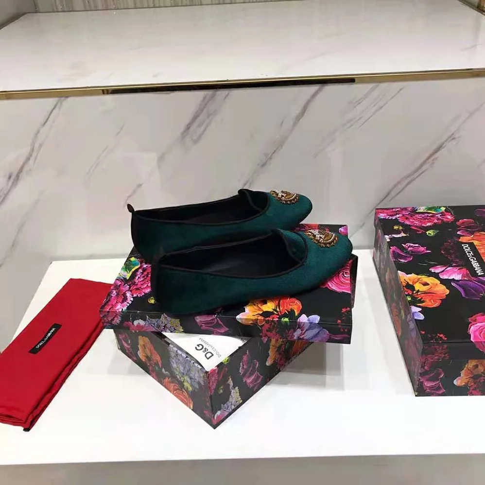 Dolce Gabbana D&G Velvet Devotion Slippers for Women in Green