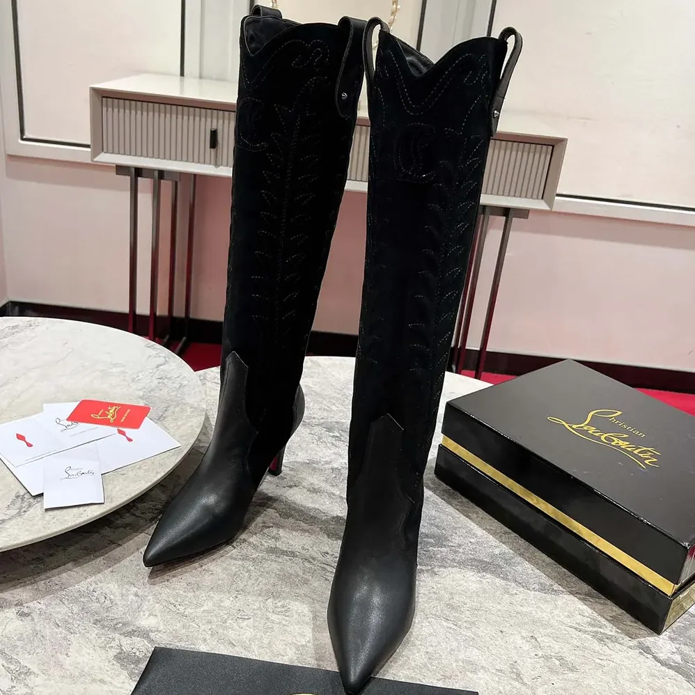 Christian Louboutin Santia Botta 85 mm Boots Calf leather and Veau Velours for Women in Black Christian Louboutin Santia Botta 85 mm Boots Calf leather and Veau Velours for Women in Black