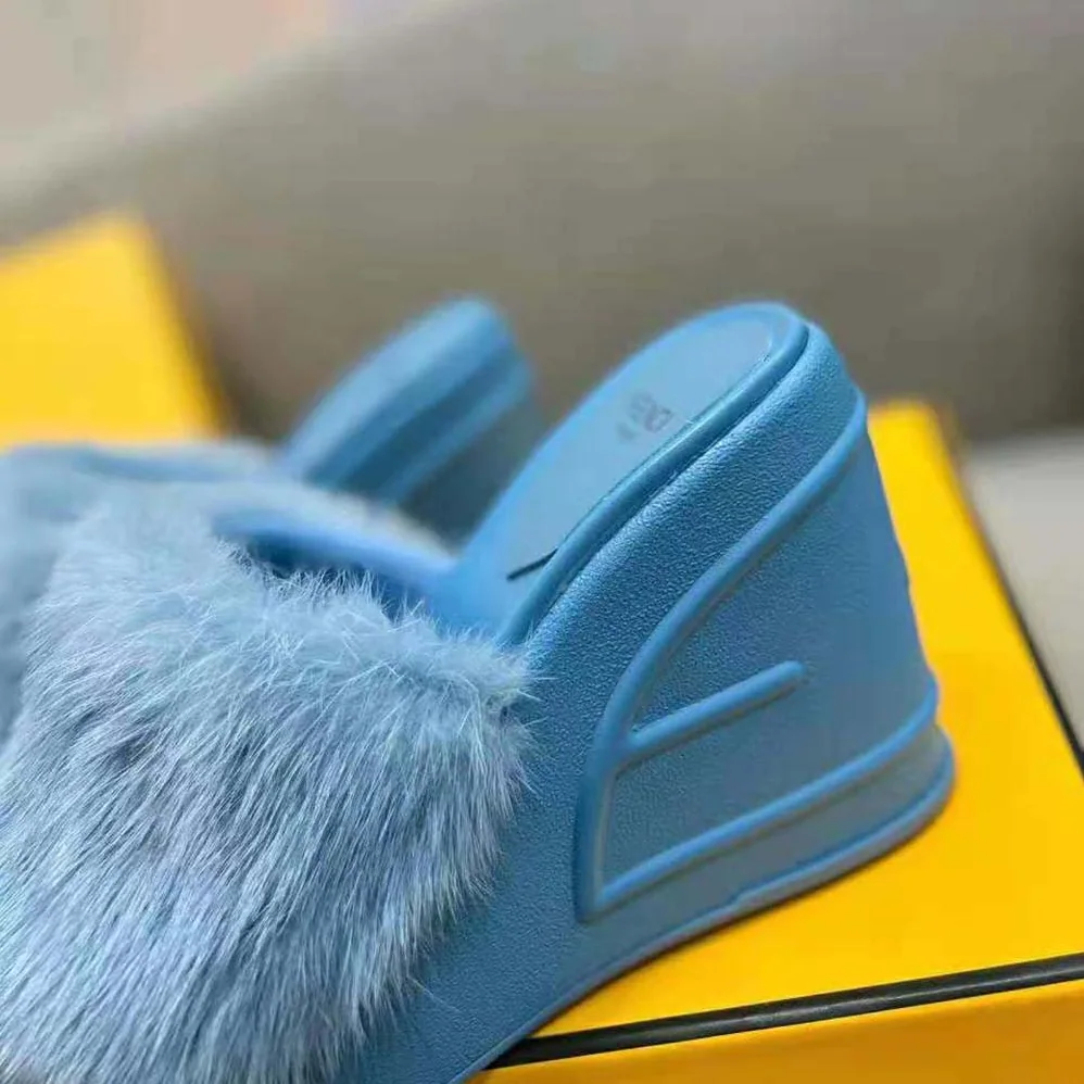 Fendi Fashion Show Blue Mink Slides for Women