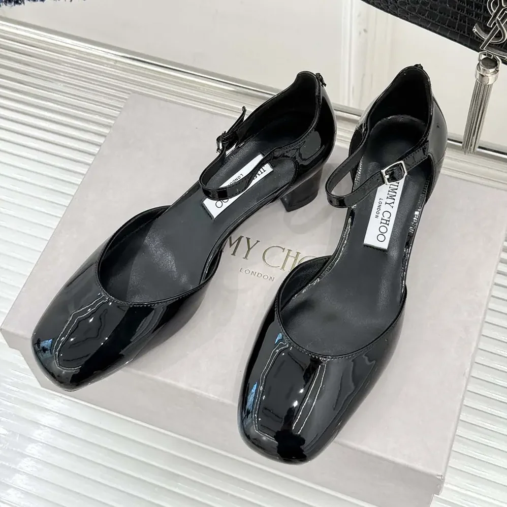Jimmy Choo Pixie Block Heel 45 Black Patent Leather Pumps for Women Jimmy Choo Pixie Block Heel 45 Black Patent Leather Pumps for Women
