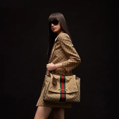 Gucci Paparazzo Large Top Handle Bag / Sand/ Dark Brown Gold Hardware