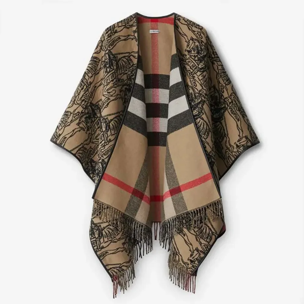 Burberry Reversible EKD Check Wool Cape for Women in Brown