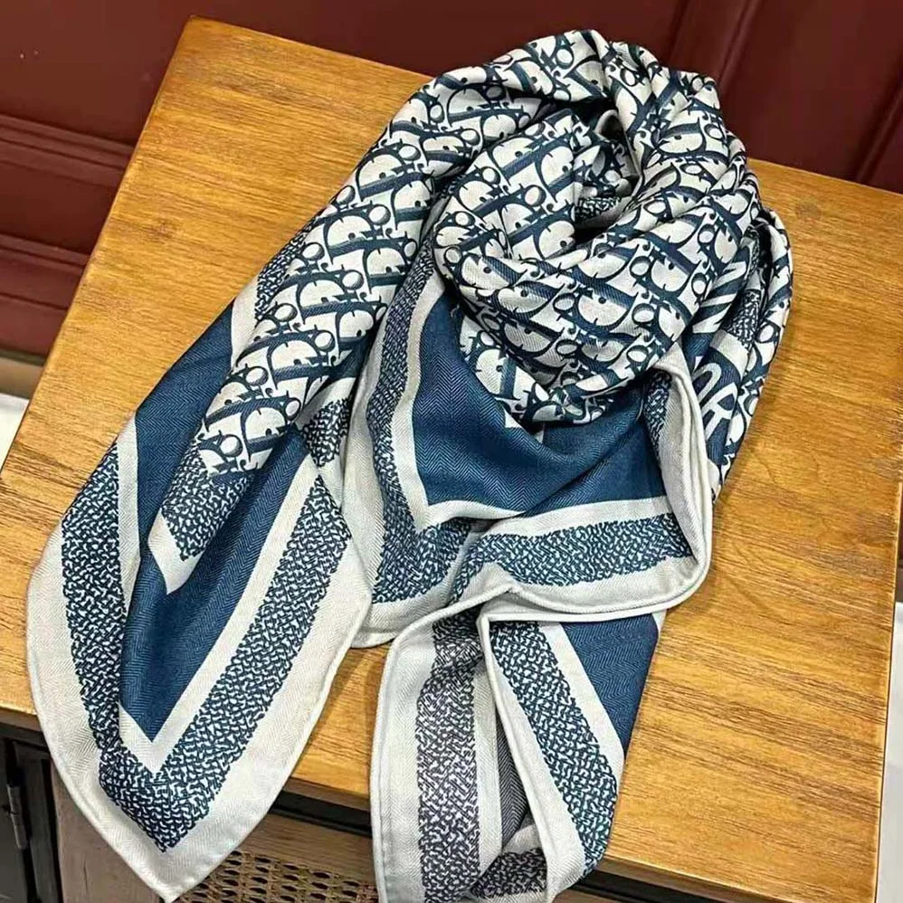 Dior Oblique Diortwin 90 Square Scarf Gray and Navy Blue Silk Twill for Women Dior Oblique Diortwin 90 Square Scarf Gray and Navy Blue Silk Twill for Women