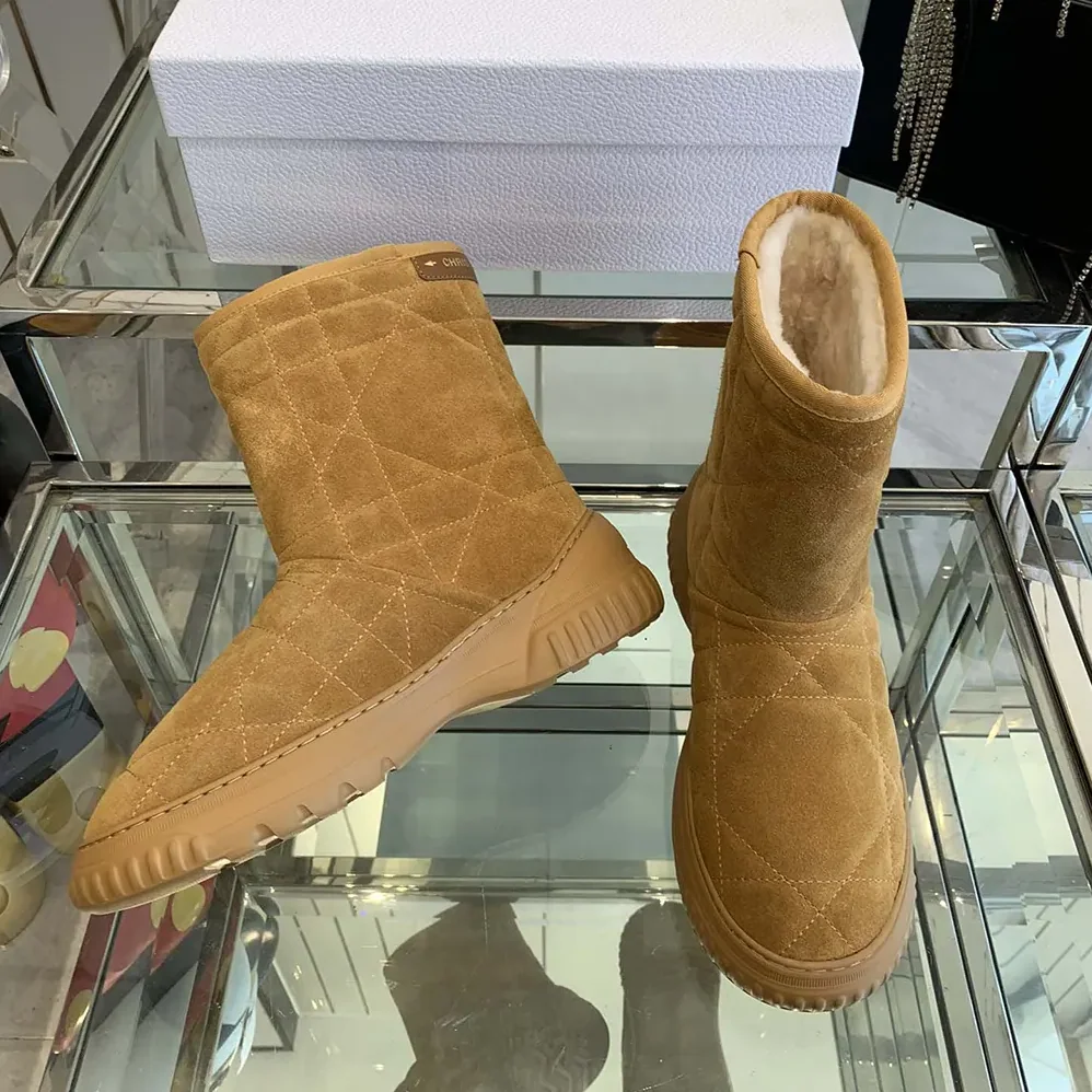 Dior Frost Ankle Boot Camel Cannage Suede and Ecru Lambskin Shearling for Women Dior Frost Ankle Boot Camel Cannage Suede and Ecru Lambskin Shearling for Women