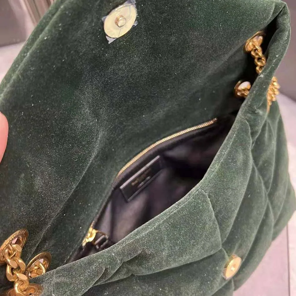 Saint Laurent YSL Puffer Small Bag in Velvet and Lambskin for Women in Green Saint Laurent YSL Puffer Small Bag in Velvet and Lambskin for Women in Green