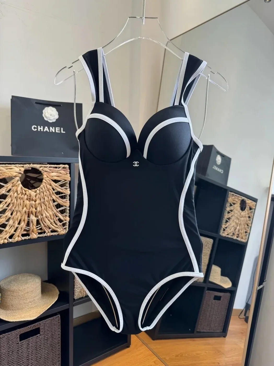 Chanel Contoured Interlocking CC One in Piece Swimsuit Black