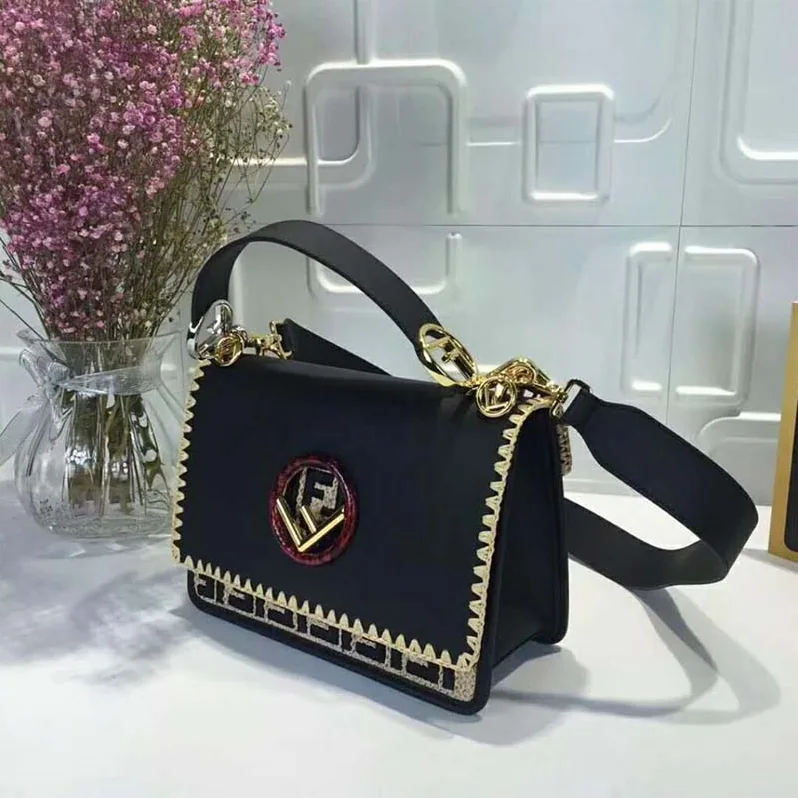 Fendi KAN I F Exotic Black Leather and Raffia Bag for Women Fendi KAN I F Exotic Black Leather and Raffia Bag for Women