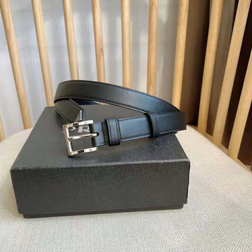 Prada N Leather Belt with Enameled-metal Triangle Logo for Unisex in Black