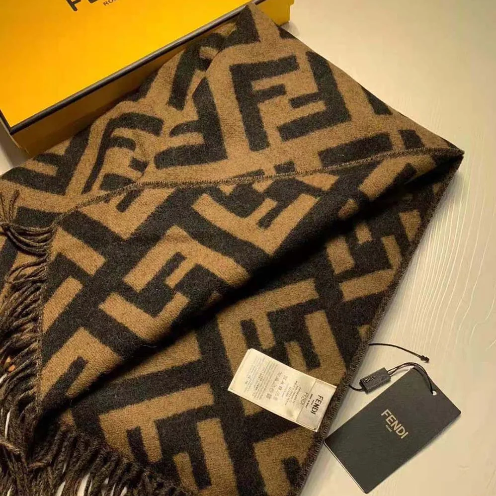 Fendi Long Scarf with Fringed Edges for Women in Brown Fendi Long Scarf with Fringed Edges for Women in Brown