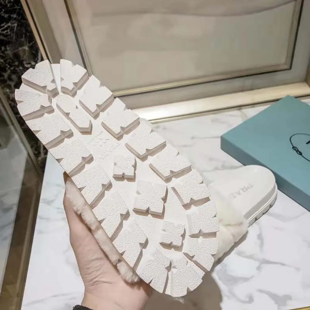 Prada Shearling Slides in 20mm Heel for Women in White