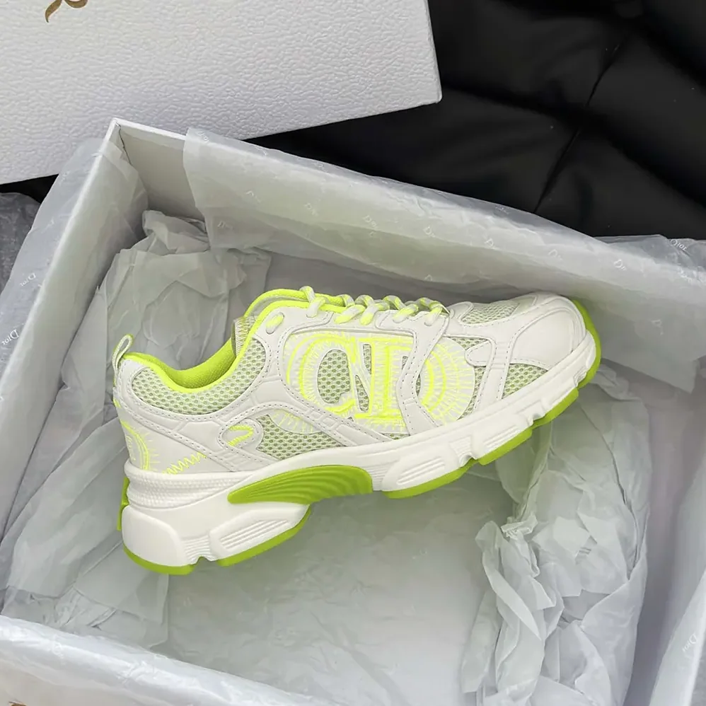Dior Chrono Sneaker White and Lime Green Mesh with Leather for Unisex in Effect Panels Dior Chrono Sneaker White and Lime Green Mesh with Leather for Unisex in Effect Panels