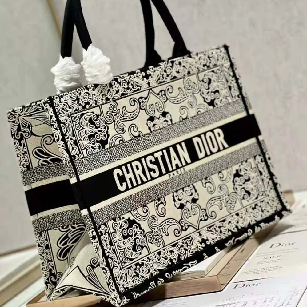 Dior Medium Dior Book Tote White and Black Dior Bandana Embroidery for Women