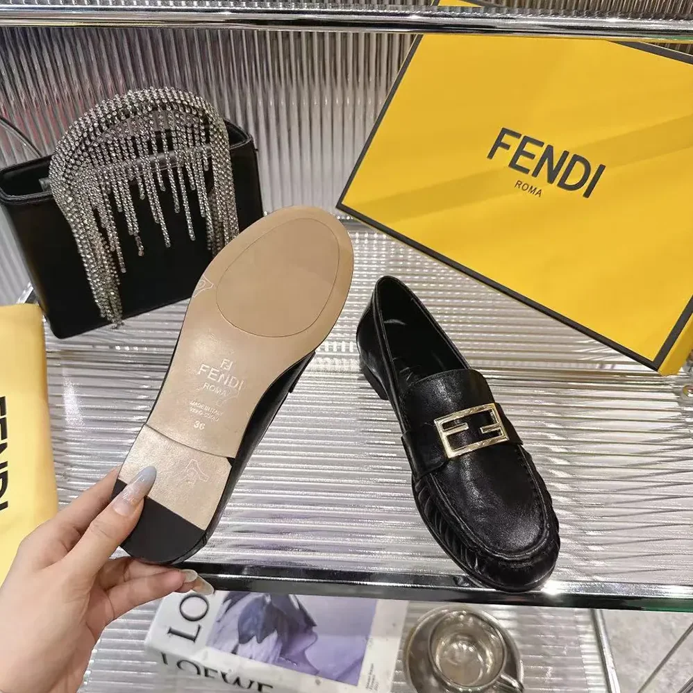Fendi Baguette Black Nappa Leather Loafers for Women Fendi Baguette Black Nappa Leather Loafers for Women