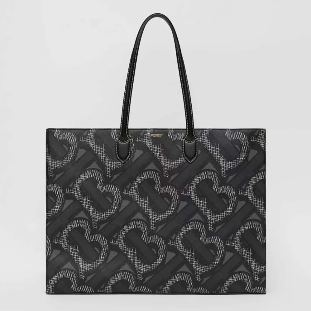 Burberry Monogram Print E-canvas Tote Bag for Women in Black Burberry Monogram Print E-canvas Tote Bag for Women in Black