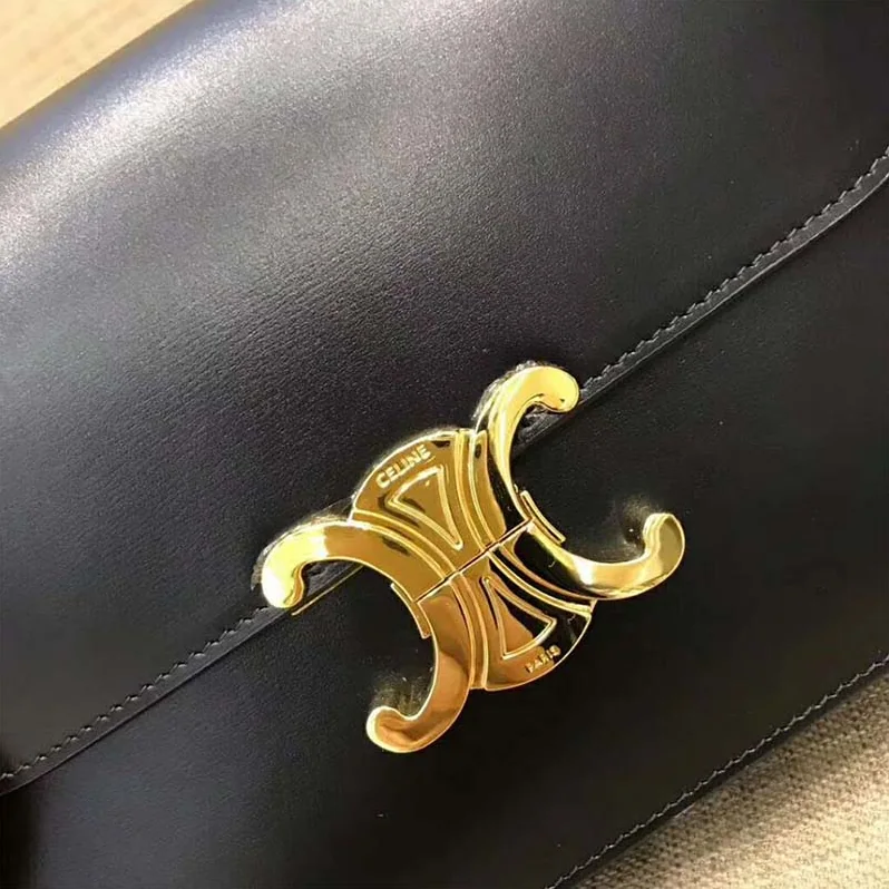 Celine Medium Triomphe Bag In Shiny Calfskin for Women in Black