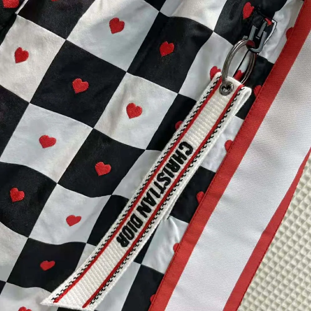 Dior Dioramour Shorts Black White and Red D-Chess Heart Technical Taffeta Jacquard for Women