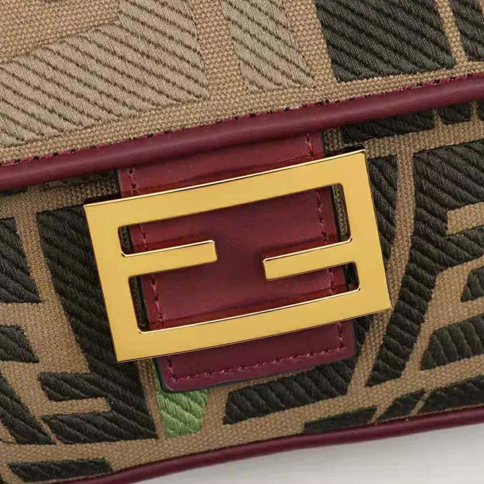 Fendi Baguette Embroidered Green Canvas Bag for Women