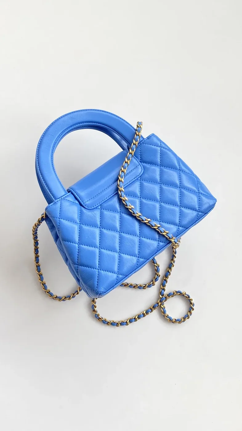 Chanel Kelly Mini Top Handle Bag in Blue Gold Hardware
