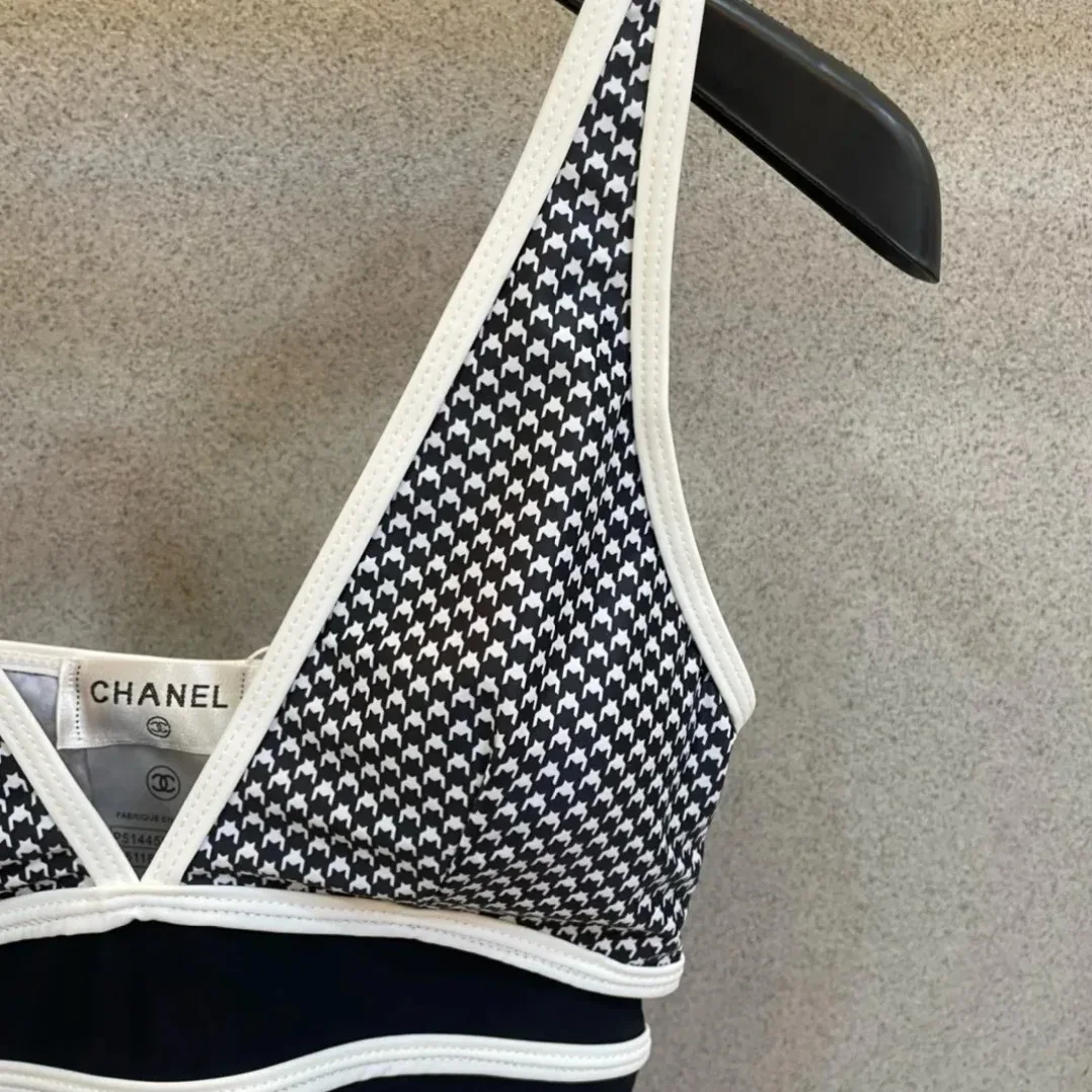 Chanel V-Neck One in Piece Swimsuit Black/ White Chanel V-Neck One in Piece Swimsuit Black/ White