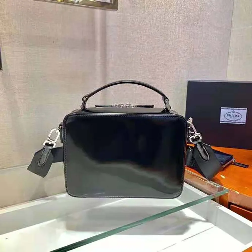 Prada Prada Brique Brushed Leather Bag for Women in Black Prada Prada Brique Brushed Leather Bag for Women in Black
